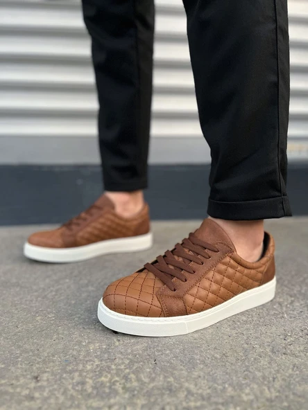 Prestige Bağcıklı Cilt Kapitone Desenli Erkek Günlük Sneaker Ayakkabı CBT - Taba - 2