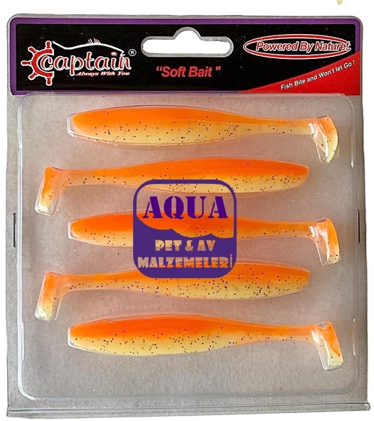 Captain 3075 Shad Tail Soft 10 cm 4.7 Gr Levrek Turna Silikonu 5'li Paket Suni Yem Turuncu - Silikon Balık
