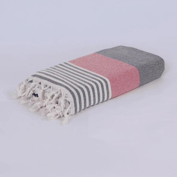 Homedius Pamuk Kırmızı American Desenli Püsküllü Peştamal 2'li - 100x180 cm - 4