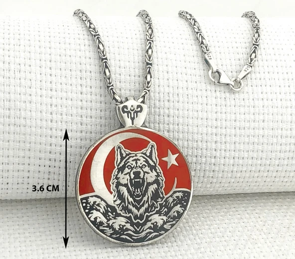 Ayyıldız 925 Ayar Gümüş Bozkurt Kral Zincir Kolye - Resim 3