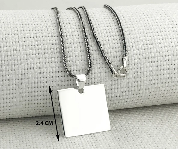 Kare Düz Parlak 925 Ayar Gümüş Kolye - Resim 3