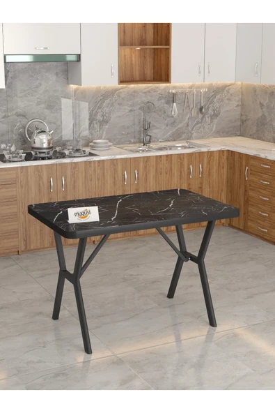 Azra 70x110cm Bendir Mutfak Masası, Mutfak Masası Takımı, Yemek Masası, 4 Antrasit Sandalye - 4