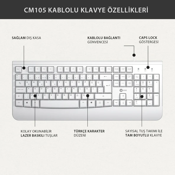 Lecoo Cm105 Beyaz Kablolu Mouse & Klavye Set - 6