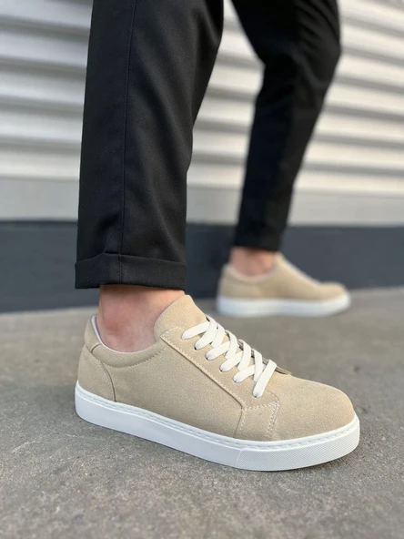 Elite Bağcıklı Süet Erkek Günlük Sneaker Ayakkabı SBT - Krem