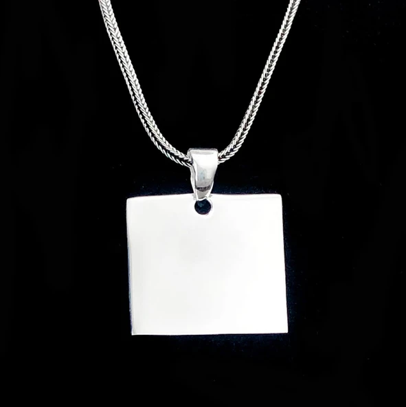 Kare Düz Parlak 925 Ayar Gümüş Kolye - Resim 2