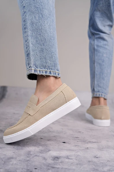 Estilo X Bağcıksız Süet Erkek Günlük Spor Klasik Ayakkabı BT - Krem