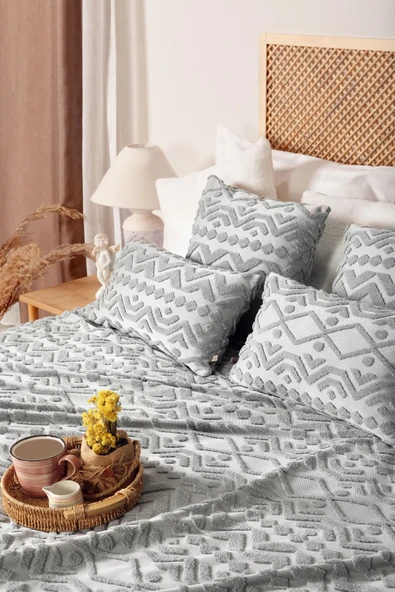 Iskandinav Yatak Örtüsü ÇK Set Letta Gri - Resim 2