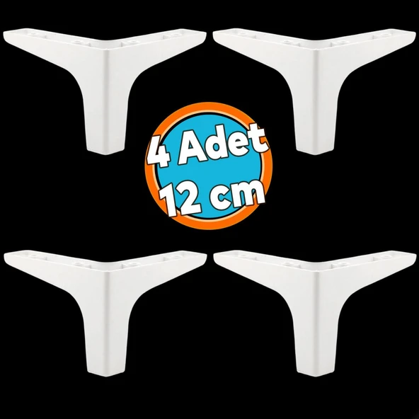 Mobilya Kanepe Sehpa TV Ünitesi Koltuk Ayağı 12 cm Beyaz Baza Ayak 4 Adet ürün görseli