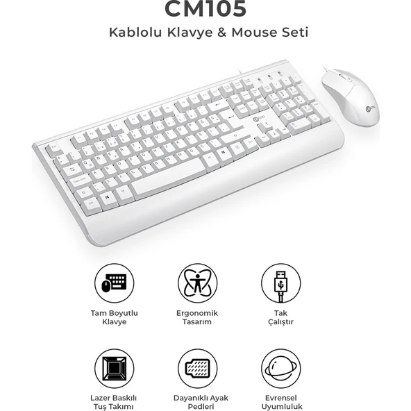 Lecoo Cm105 Beyaz Kablolu Mouse & Klavye Set - 2
