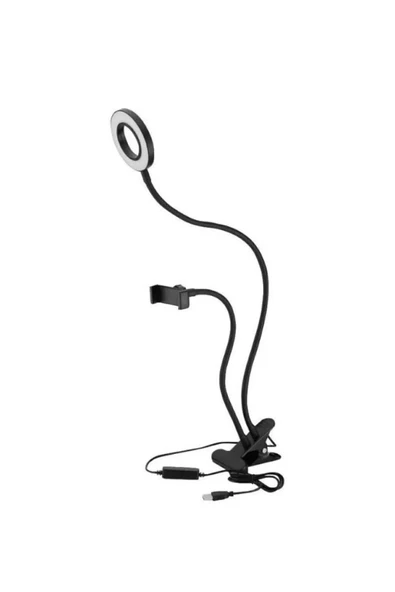 Youtuber Led Tripod 3 Renk Işıklı Telefon Tutucu Kıskaçlı Masa Lambası Işık Ayarı Esnek Bacak B55