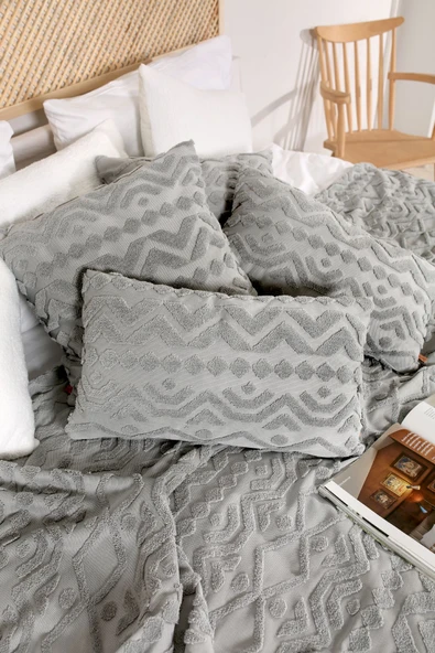 Iskandinav Yatak Örtüsü ÇK Set Letta Gri - Resim 4