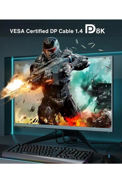 8k Displayport Dp Kablo 1080p@ 360hz, 2k@ 240hz, 4k@ 144hz, 8k@ 60hz V1.4 Gaming \ Sinema - Resim 3