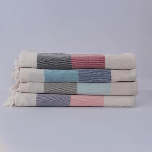 Homedius Pamuk Turkuaz American Desenli Püsküllü Peştamal 2'li - 100x180 cm - 5