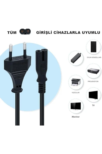 Ch Shop Güç Kablosu Fişi 2Pin TV Elektrik Fişi, Led Fişi, Radyo Kablosu Teyp Metre Güç Pinli ürün görseli