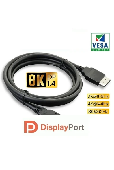 8k Displayport Dp Kablo 1080p@ 360hz, 2k@ 240hz, 4k@ 144hz, 8k@ 60hz V1.4 Gaming \ Sinema