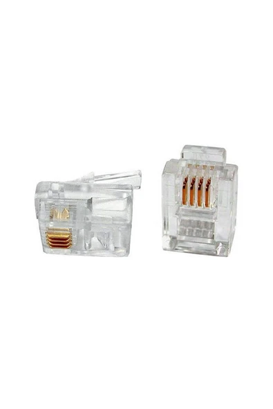 Rj11 4pin Jak 6p4c Telefon Kablosu Için Konnektör 4 Pinli Plug  4 Çekirdek (100 Adet)