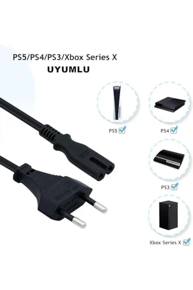 CylinModa Fişi (1) Kablosu Teyp 2Pin Güç Tv Universal Monitör - Projeksiyon - Güç Kablosu Metr - 2