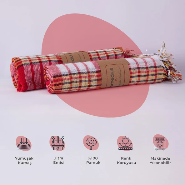 Homedius %100 Pamuk Kırmızı Hamam Peştemali 2'li - 80 x 160 cm