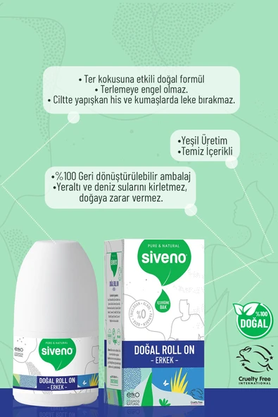 Siveno Roll On Erkek Deodorant Ter Kokusu Önleyici Bitkisel Leke Bırakmayan Vegan 50 ml - 4
