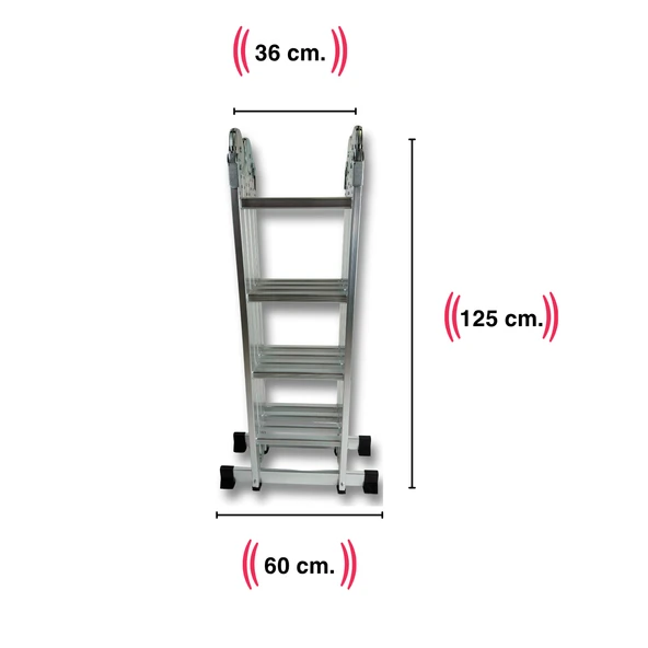 Endokon 4,56 Metre - 16  Basamaklı Katlanır Akrobat Merdiven - Büyük Menteşe - Kalın Profil - 2