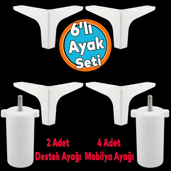 Mobilya Tv Ünitesi Koltuk Kanepe Destek Ayağı 12 Cm Beyaz Baza Ayakları M8 Destek 6'lı Set ürün görseli