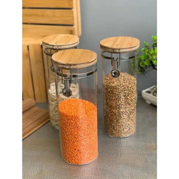 Bambum Mada 1300ml 20 Cm 3 Lü Kelepçeli Vakumlu Boroslikat Cam Set - 2