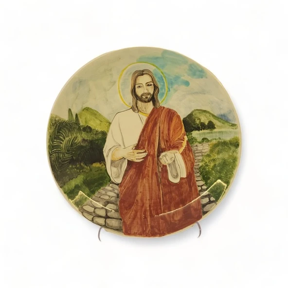 İsa Mesihin Kutsal Çağrısı el Boyama 25x25 cm çini tabak - Resim 2