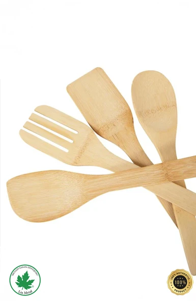 4'lü Tahta Yemek Gereçleri - 4 Boy Tahta Kaşık - Tahta Kaşık (28 Cm.-28 Cm.-32cm.) - 3