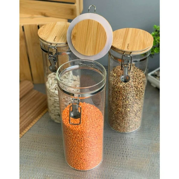 Bambum Mada 1300ml 20 Cm 3 Lü Kelepçeli Vakumlu Boroslikat Cam Set - 3