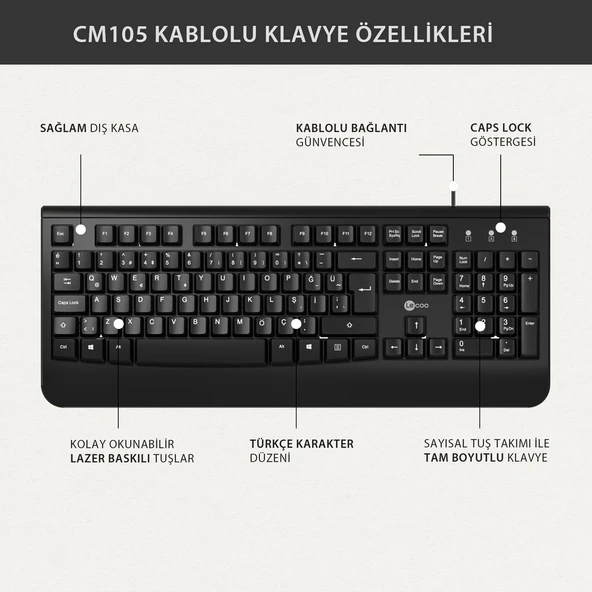 Lecoo Cm105 Siyah Kablolu Mouse & Klavye Set - 5