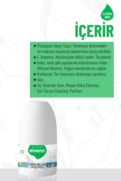 Siveno Roll On Beyazlatıcı Etkili Deodorant Ter Kokusu Önleyici Bitkisel Lekesiz Vegan 50 ml - Resim 7