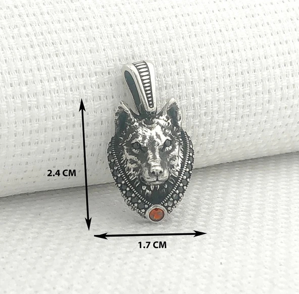 925 Ayar Gümüş Kurt Kafası Kolye Ucu - Resim 3