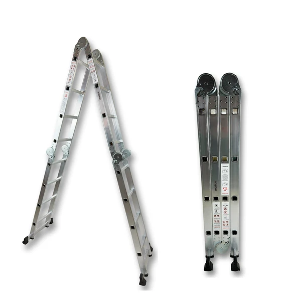 Endokon 4,56 Metre - 16 Basamaklı Katlanır Akrobat Merdiven - Büyük Menteşe - Kalın Profil - 4