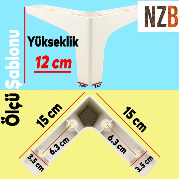 Mobilya Tv Ünitesi Koltuk Kanepe Destek Ayağı 12 Cm Beyaz Baza Ayakları M8 Destek 6'lı Set - Resim 2