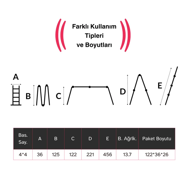 Endokon 4,56 Metre - 16  Basamaklı Katlanır Akrobat Merdiven - Büyük Menteşe - Kalın Profil - 6