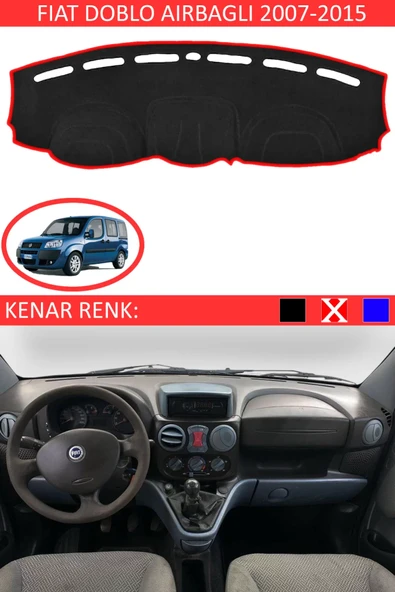 Torpido Koruma Halısı Siyah Kenar Renk Kırmızı Fiat Doblo Airbagli 2007-2015 ile Uyumlu - 1