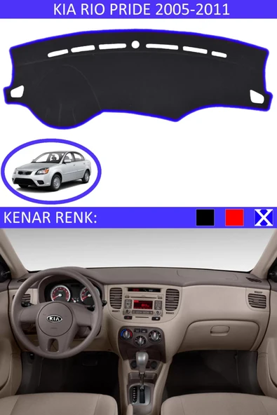 Torpido Koruma Halısı Siyah Kenar Renk Mavi Kia Rio Pride 2005-2011 ile Uyumlu