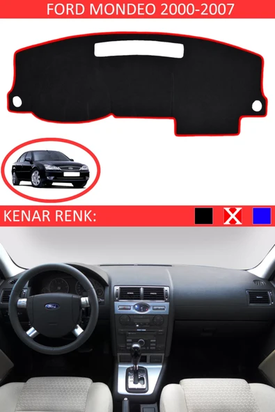Torpido Koruma Halısı Siyah Kenar Renk Kırmızı Ford Mondeo 2000-2007 ile Uyumlu - 1