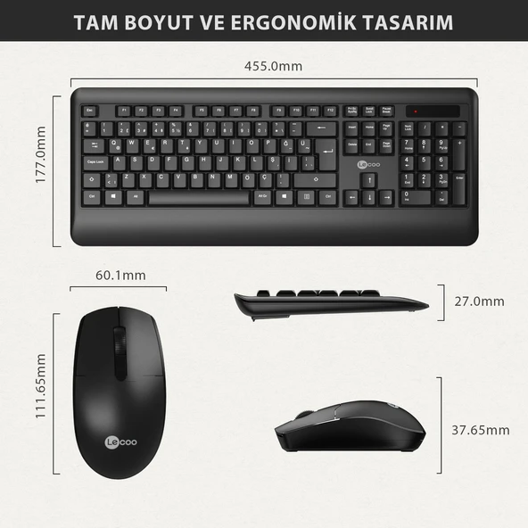 Lecoo Kw202 Kablosuz Klavye & Mouse Set Siyah - 3