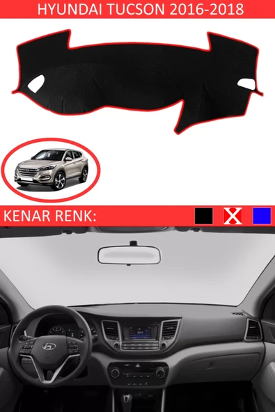 Torpido Koruma Halısı Siyah Kenar Renk Kırmızı Hyundai Tucson 2016-2018 ile Uyumlu - 1