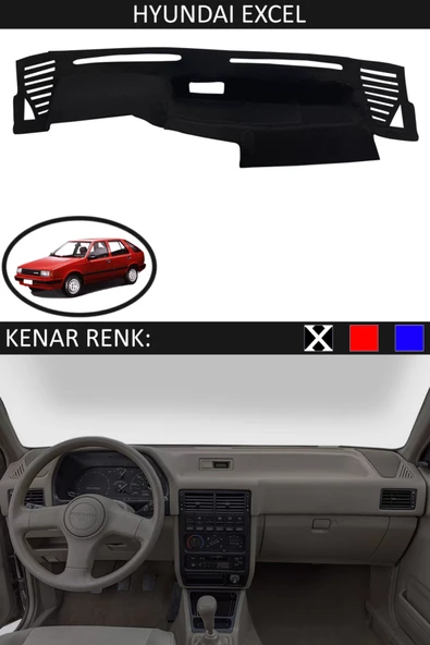 Torpido Koruma Halısı Siyah Kenar Renk Siyah Hyundai Excel ile Uyumlu