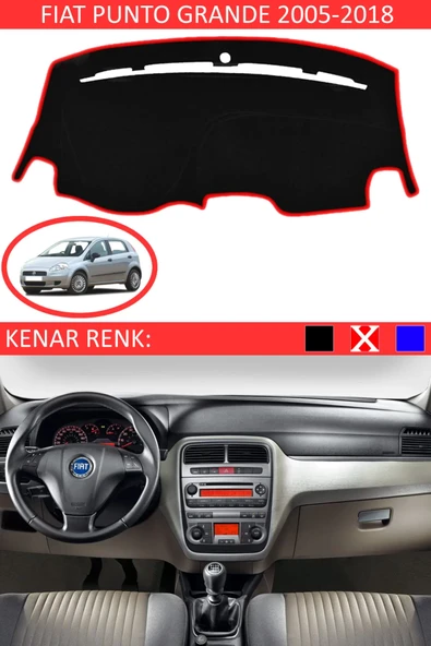 Torpido Koruma Halısı Siyah Kenar Renk Kırmızı Fiat Punto Grande 2005-2018 ile Uyumlu - 1