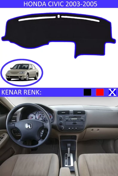 Torpido Koruma Halısı Siyah Kenar Renk Mavi Honda Civic Vtec2 2003-2005 ile Uyumlu - 1