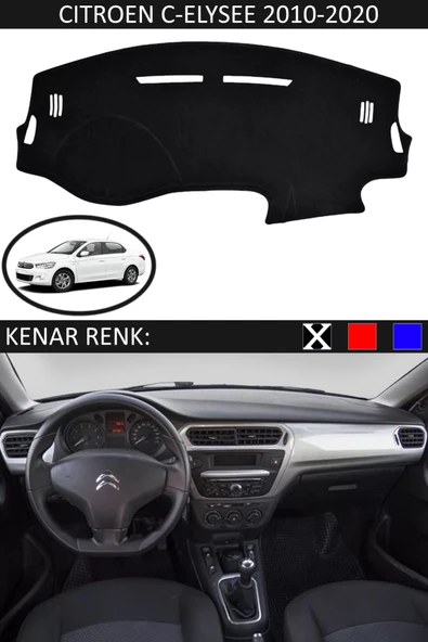 Torpido Koruma Halısı Siyah Kenar Renk Siyah Citroen C-Elysee 2010-2020 ile Uyumlu