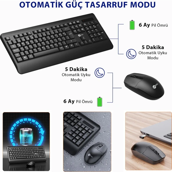 Lecoo Kw202 Kablosuz Klavye & Mouse Set Siyah - 2