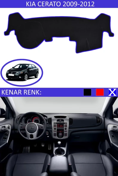 Torpido Koruma Halısı Siyah Kenar Renk Mavi Kia Cerato 2009-2012 ile Uyumlu