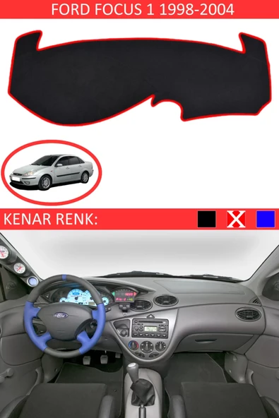 Torpido Koruma Halısı Siyah Kenar Renk Kırmızı Ford Focus 1 1998-2004 ile Uyumlu
