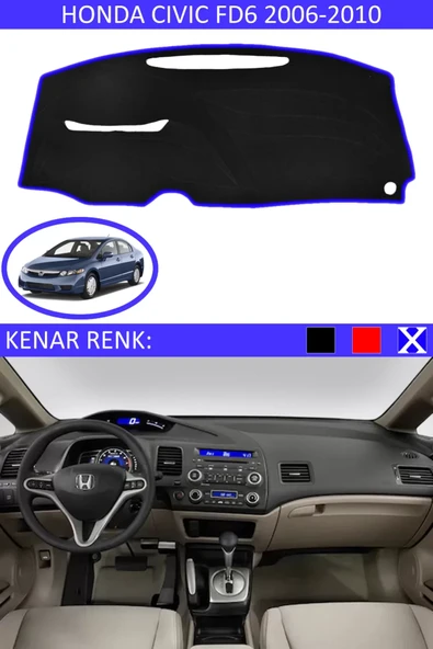 Torpido Koruma Halısı Siyah Kenar Renk Mavi Honda Civic FD6 2006-2010 ile Uyumlu