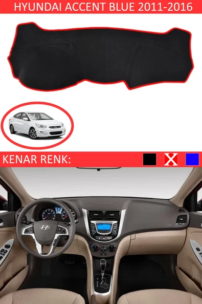 Torpido Koruma Halısı Siyah Kenar Renk Kırmızı Hyundai Accent Blue 2011-2016 ile Uyumlu