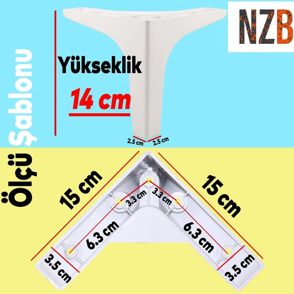 Mobilya Kanepe Sehpa TV Ünitesi Koltuk Ayağı 14 cm Beyaz Baza Ayak 4 Adet - Resim 2